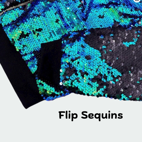 Sequin Hoodie Zip-Up Jacket Sparkly Mermaid to Black Women's Medium BNWT - Picture 5 of 5